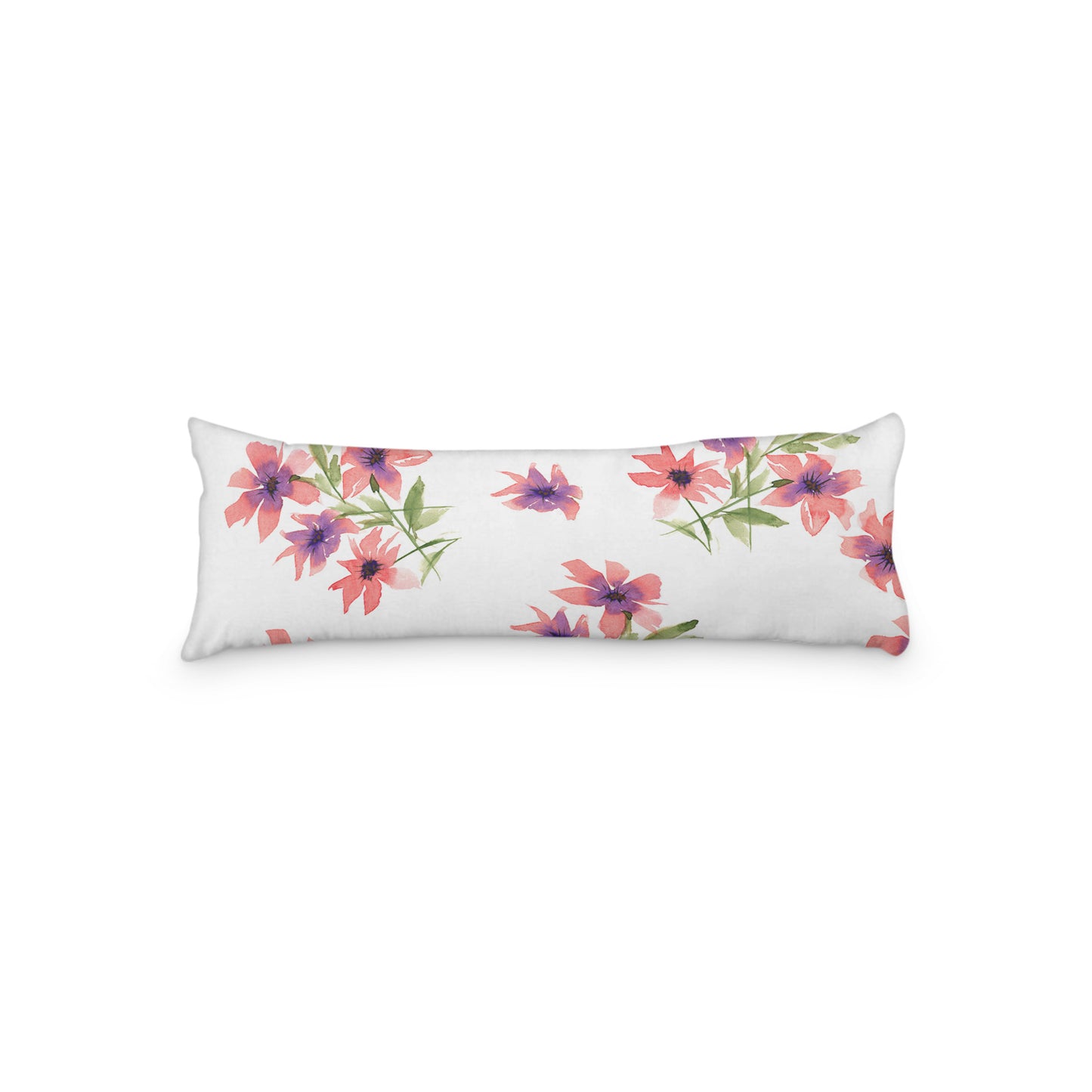 White Microfiber Body Pillow with Large Pink Floral Print, MFBP-1344, 20 x 54 inches