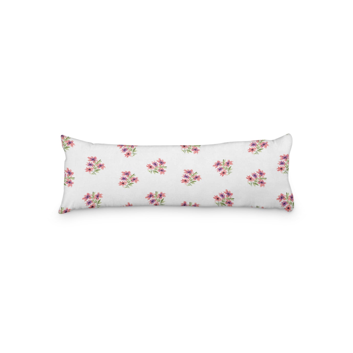 White Microfiber Body Pillow with Medium Pink Floral Pattern, MFBP-1345, 20 x 54 inches