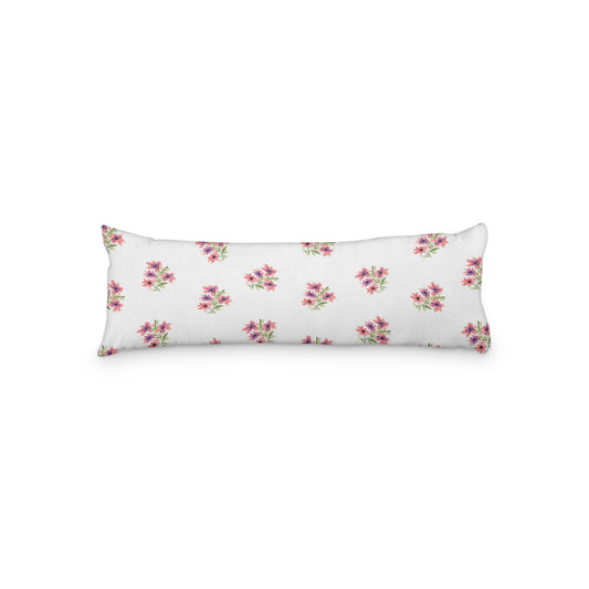 White Microfiber Body Pillow with Medium Pink Floral Pattern, MFBP-1345, 20 x 54 inches