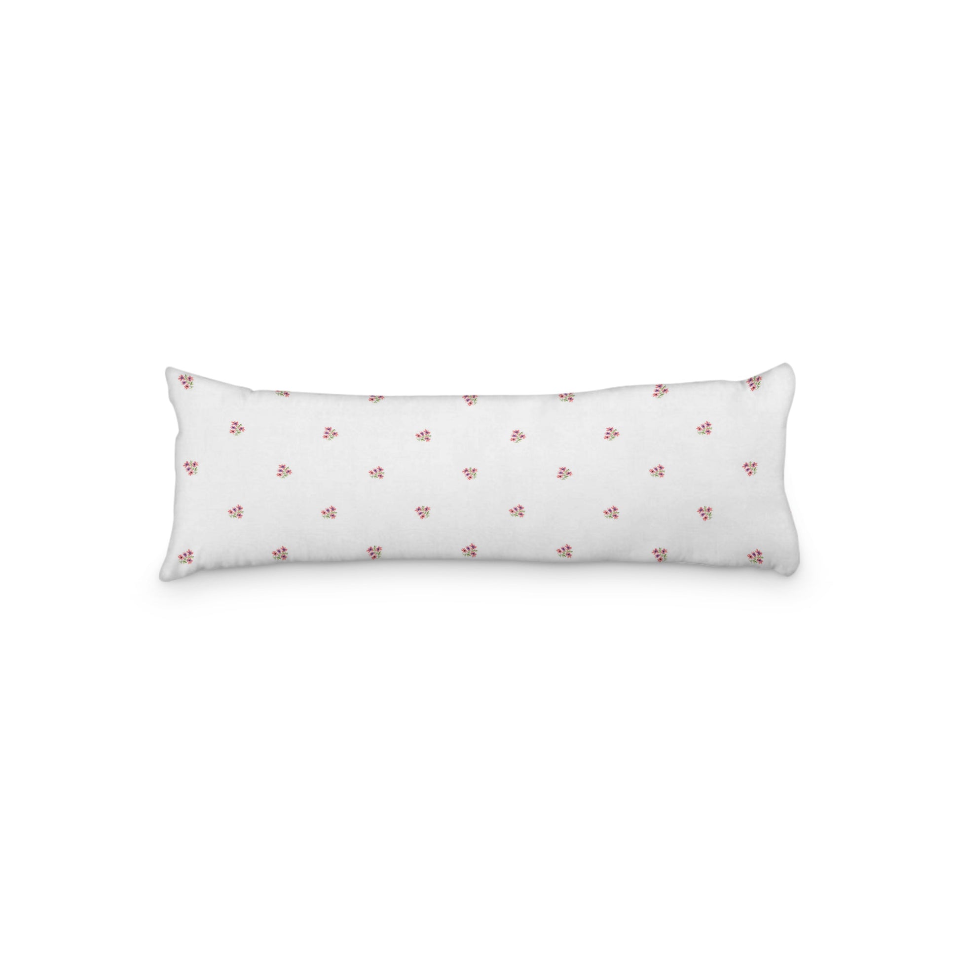 White Microfiber Body Pillow with Small Pink Floral Pattern, MFBP-1346, 20 x 54 inches