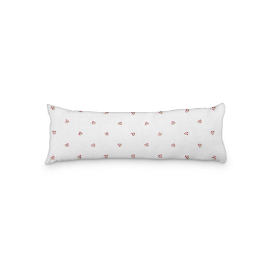 White Microfiber Body Pillow with Small Pink Floral Pattern, MFBP-1346, 20 x 54 inches