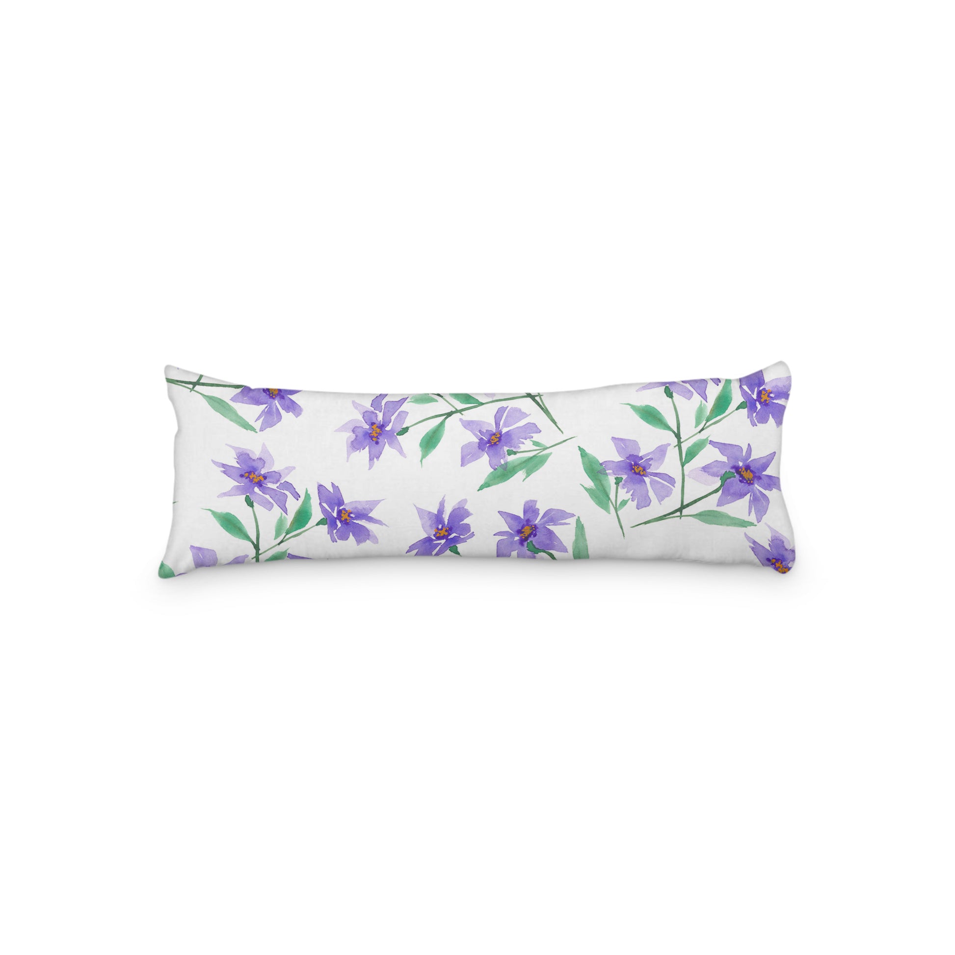 White Microfiber Body Pillow with Large Purple Floral Print, MFBP-1354, 20 x 54 inches