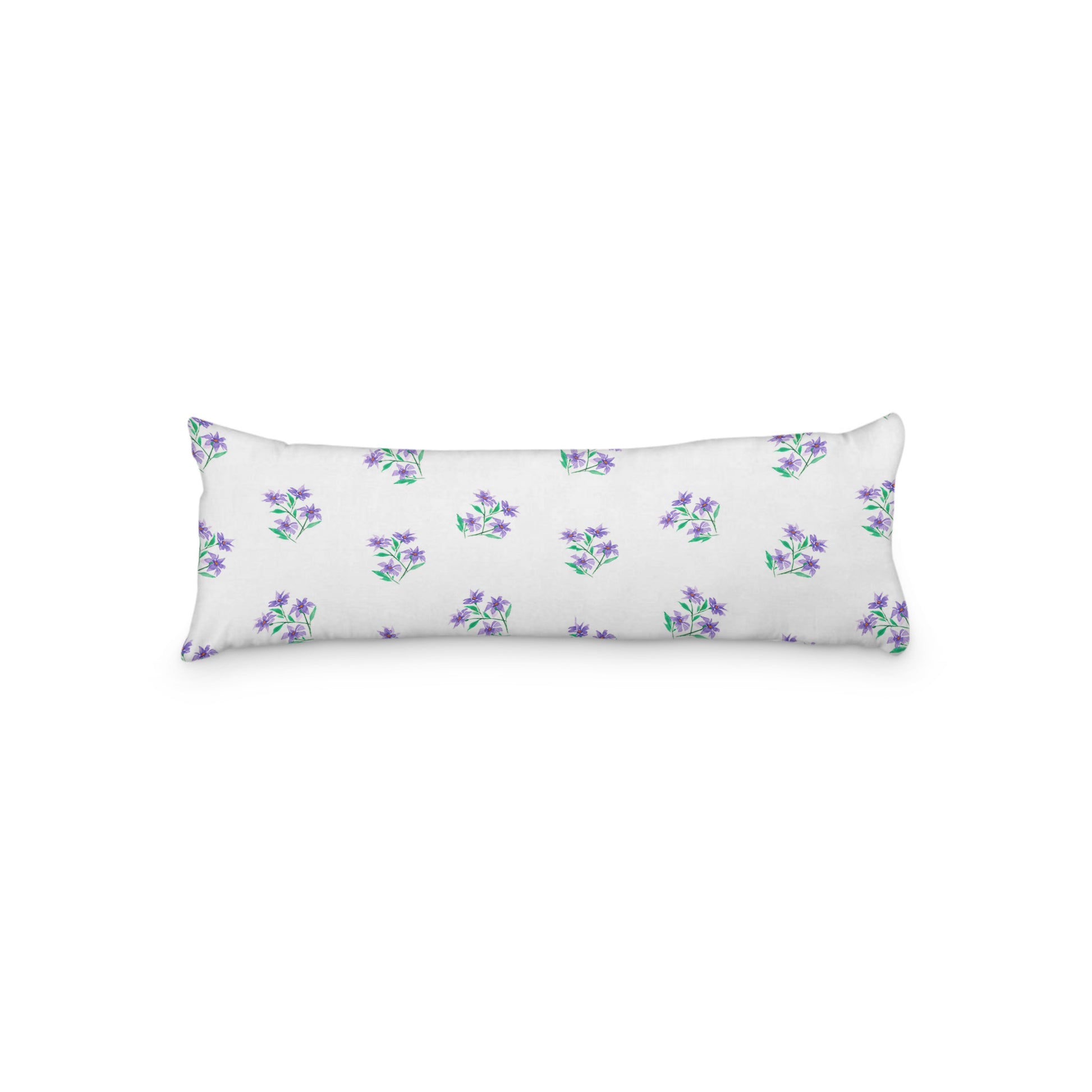 White Microfiber Body Pillow with Medium Purple Floral Pattern, MFBP-1355, 20 x 54 inches