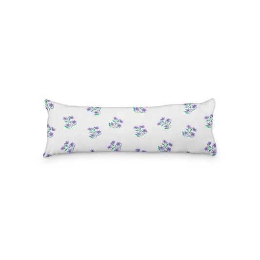 White Microfiber Body Pillow with Medium Purple Floral Pattern, MFBP-1355, 20 x 54 inches