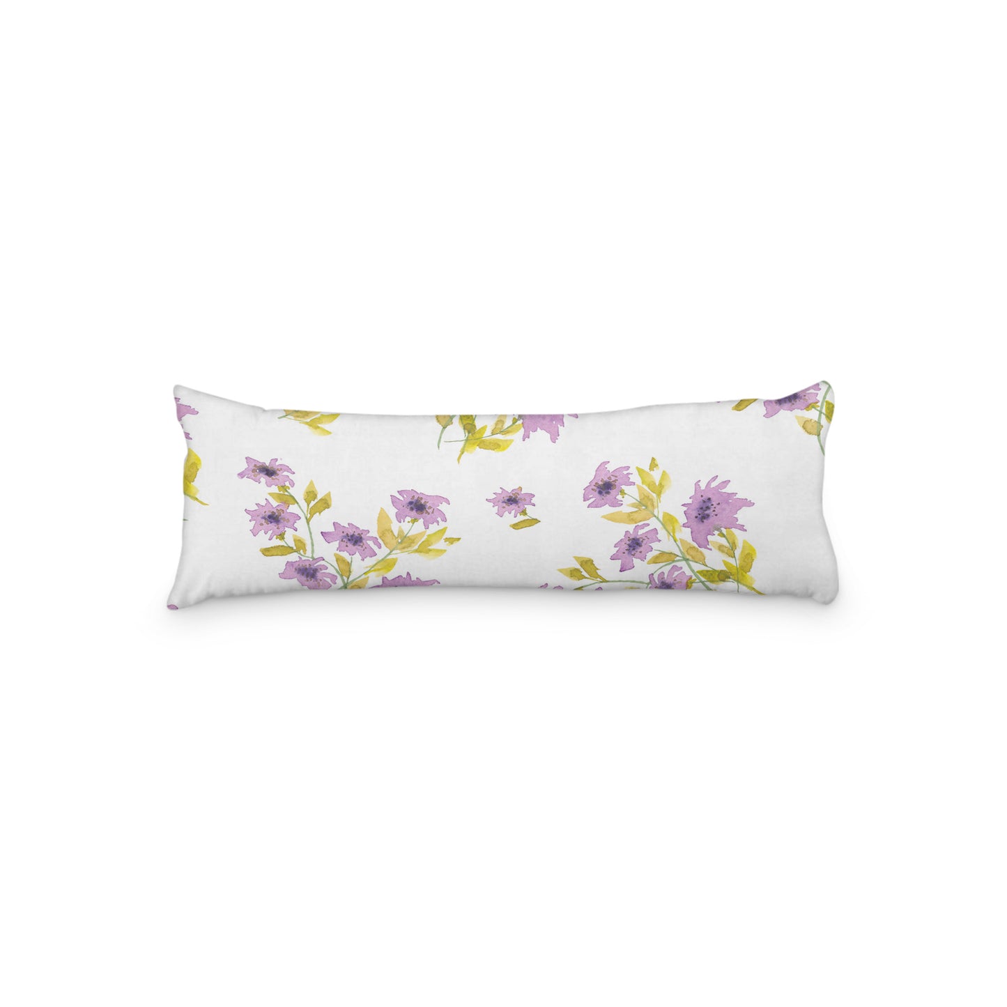 White Microfiber Body Pillow with Large Mauve Floral Print, MFBP-1364, 20 x 54 inches