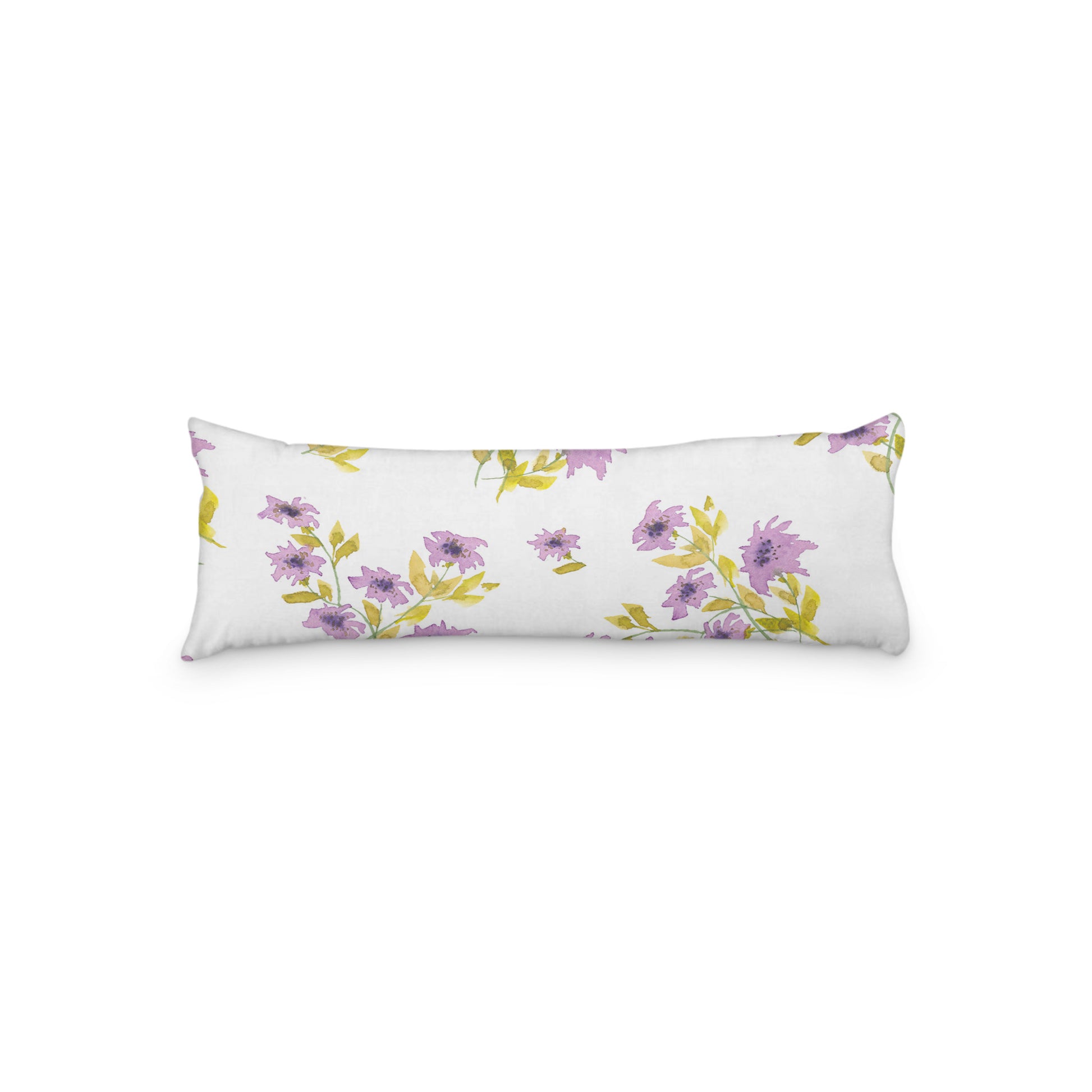 White Microfiber Body Pillow with Large Mauve Floral Print, MFBP-1364, 20 x 54 inches