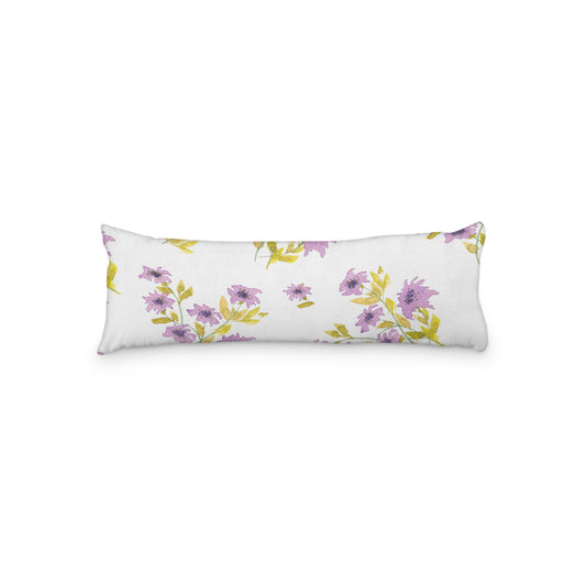 White Microfiber Body Pillow with Large Mauve Floral Print, MFBP-1364, 20 x 54 inches