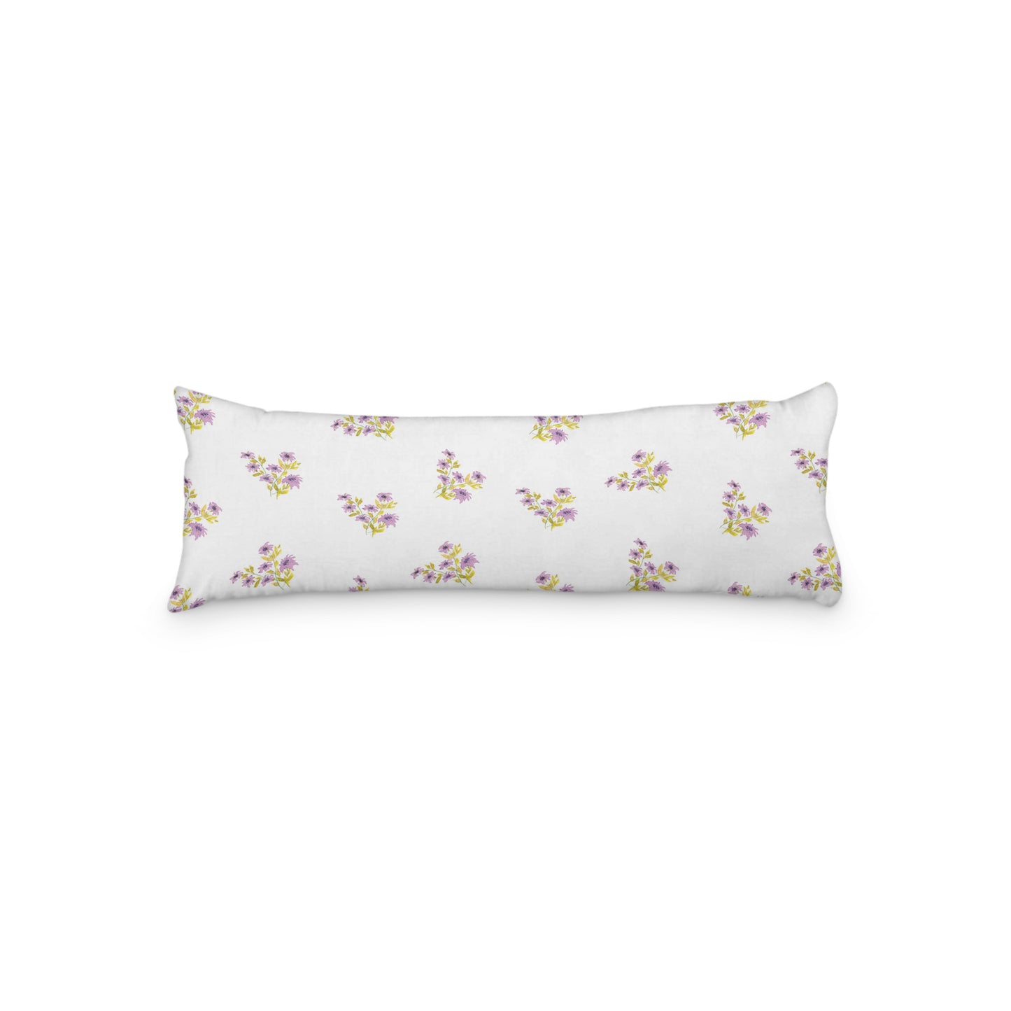 White Microfiber Body Pillow with Medium Mauve Floral Pattern, MFBP-1365, 20 x 54 inches