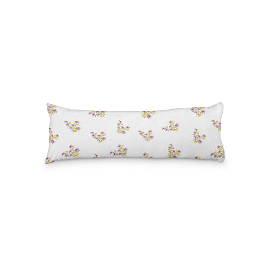 White Microfiber Body Pillow with Medium Mauve Floral Pattern, MFBP-1365, 20 x 54 inches