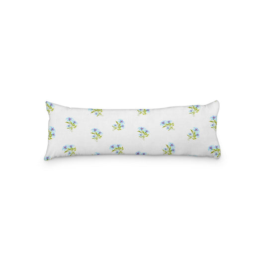 White Microfiber Body Pillow with Medium Blue Floral Pattern, MFBP-1375, 20 x 54 inches