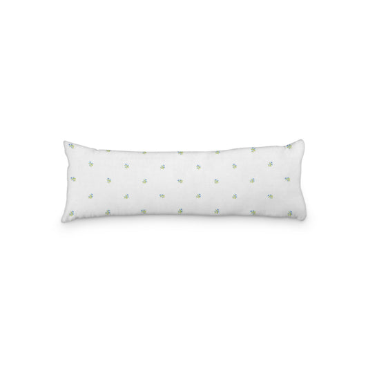 White Microfiber Body Pillow with Small Blue Floral Pattern, MFBP-1376, 20 x 54 inches