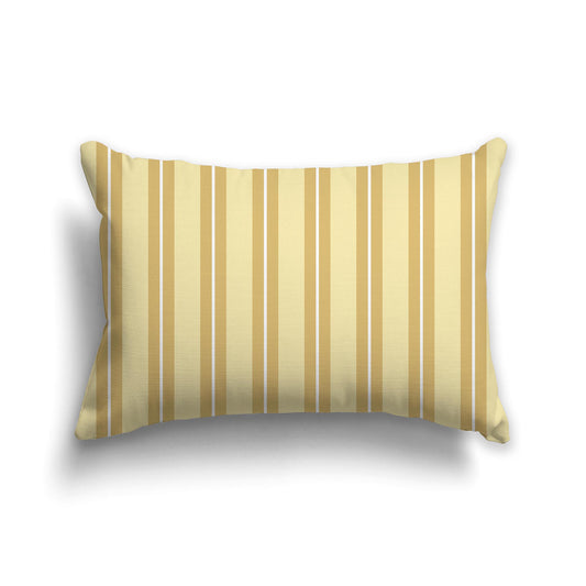 Light Yellow-Gold Throw Pillow with Two-tone Yellow-Gold and White Multistripe Pattern on Front | Faux Suede | 20 x 14 inches