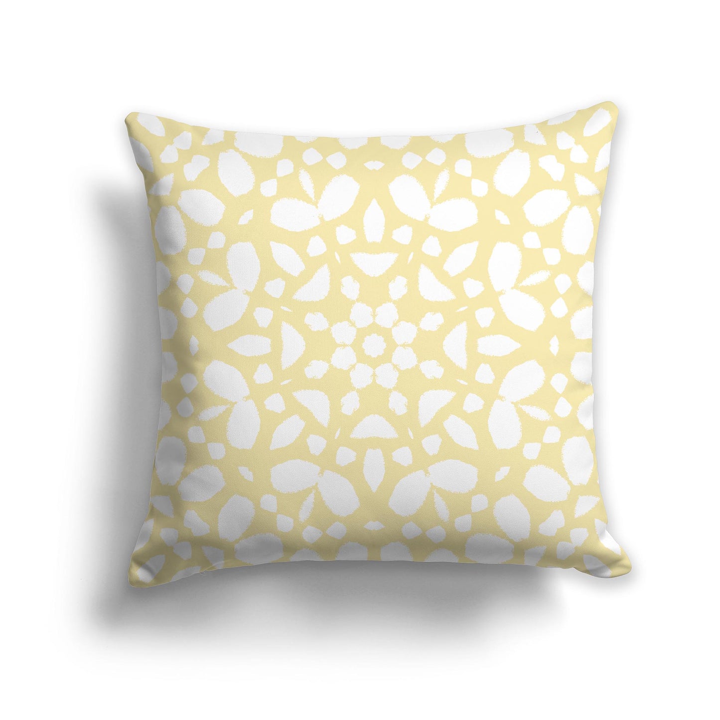 Square Throw Pillow with Large Light Yellow-Gold and White Circular Graphic