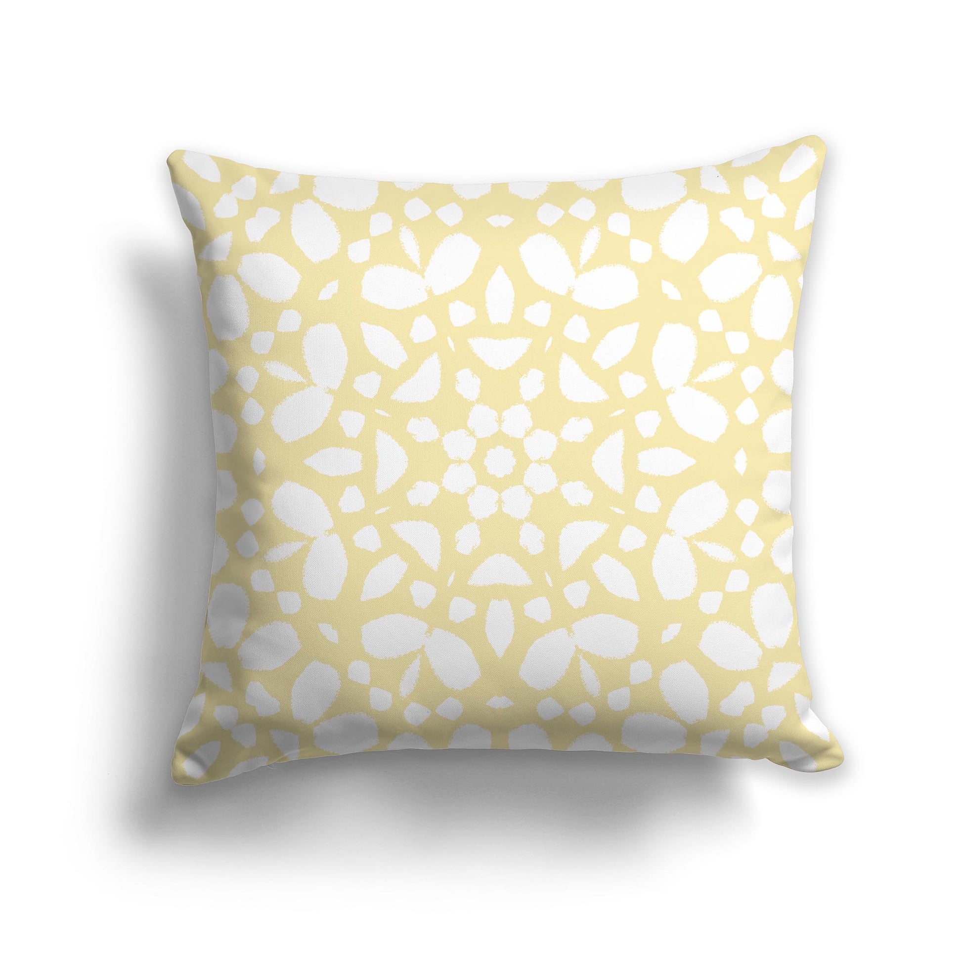 Square Throw Pillow with Large Light Yellow-Gold and White Circular Graphic