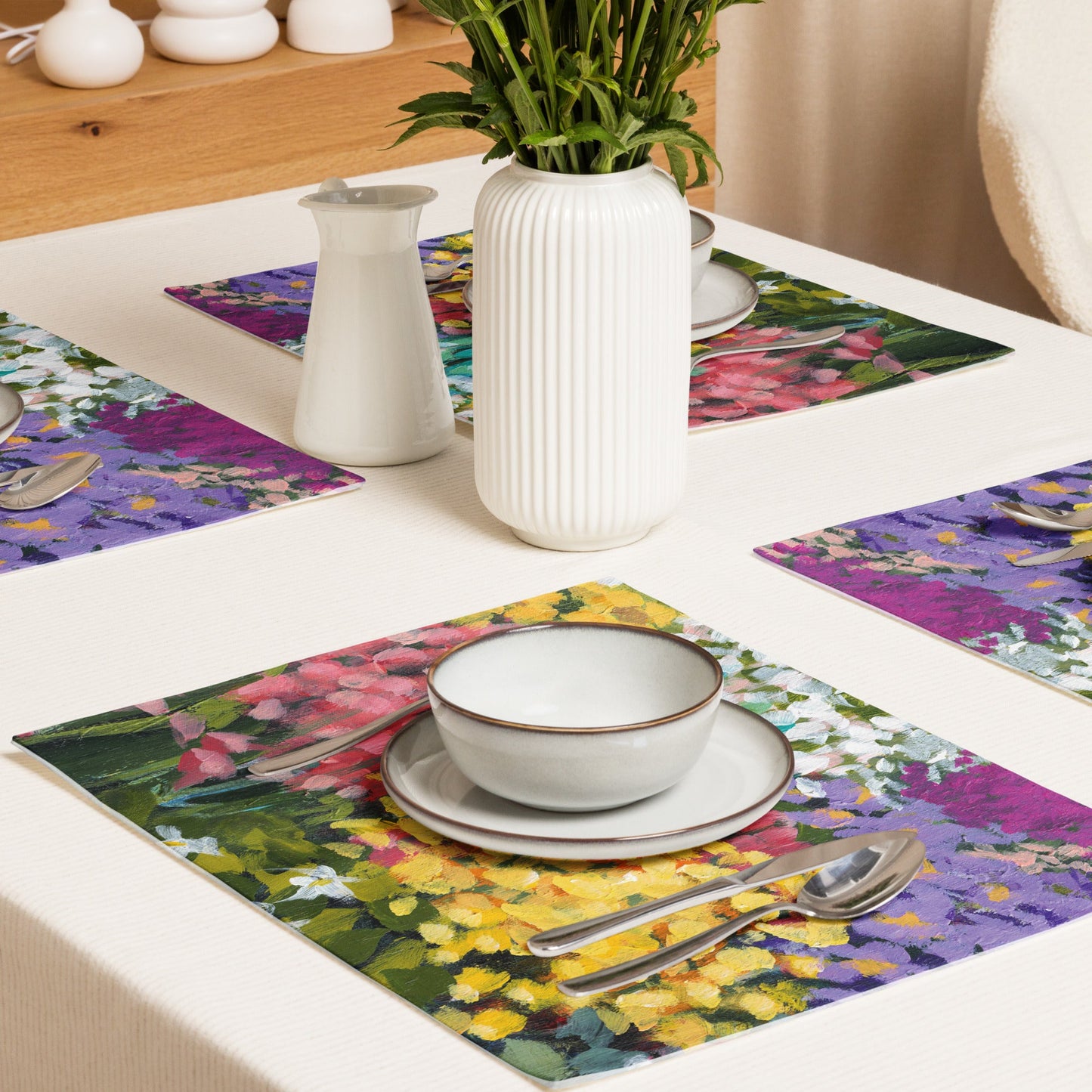 Floral Garden — Fine Art Polyester Placemats with Multicolor Floral Print — 4-Pc Set #PSFL-1381
