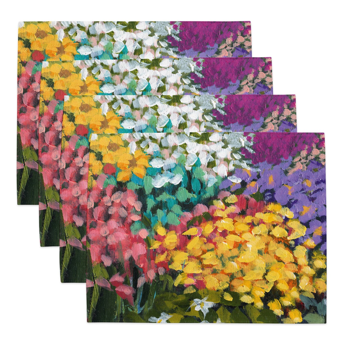 Floral Garden — Fine Art Polyester Placemats with Multicolor Floral Print — 4-Pc Set #PSFL-1381