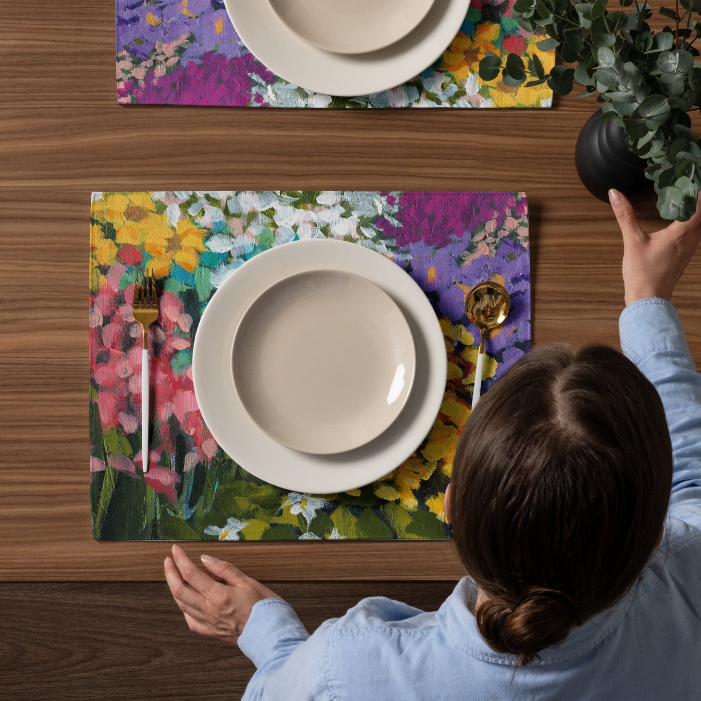Floral Garden — Fine Art Polyester Placemats with Multicolor Floral Print — 4-Pc Set #PSFL-1381