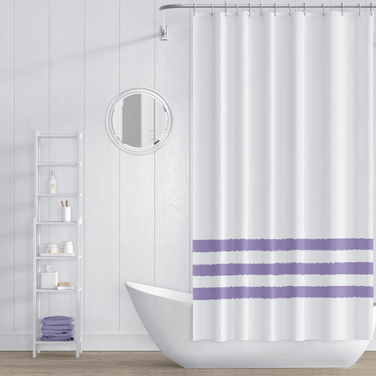 White Shower Curtain with Light Purple Hand-painted Stripe Print | SC-1382-375