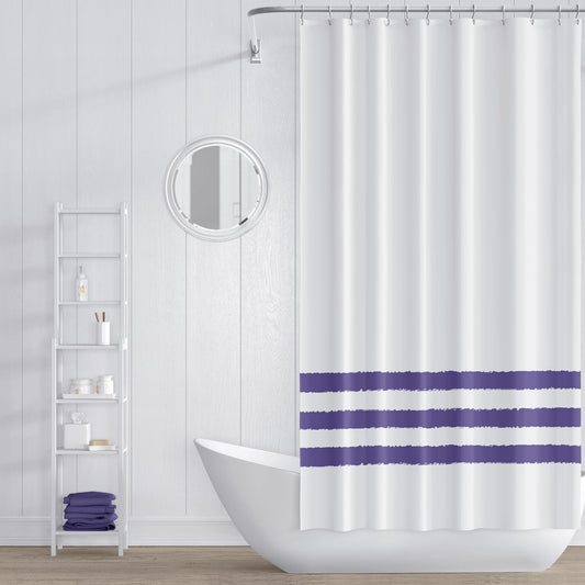 White Shower Curtain with Purple Hand-painted Stripe Print | SC-1382-475