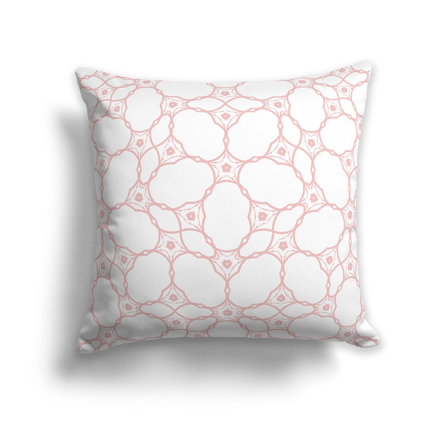 16 inch Throw Pillow with Pink Coral and White Web Lace Pattern