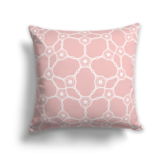 14 inch Throw Pillow with Pink Coral and White Web Lace Pattern