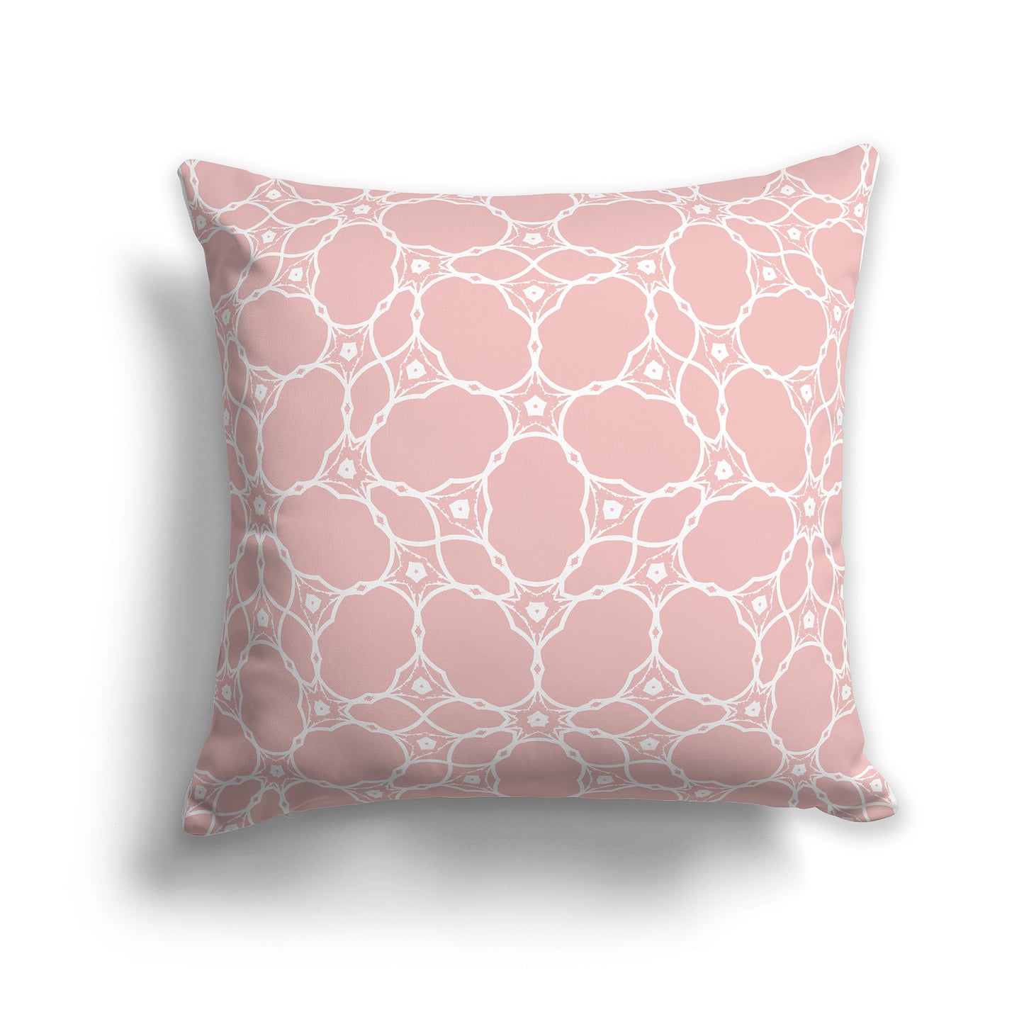 18 inch Throw Pillow with Pink Coral and White Web Lace Pattern