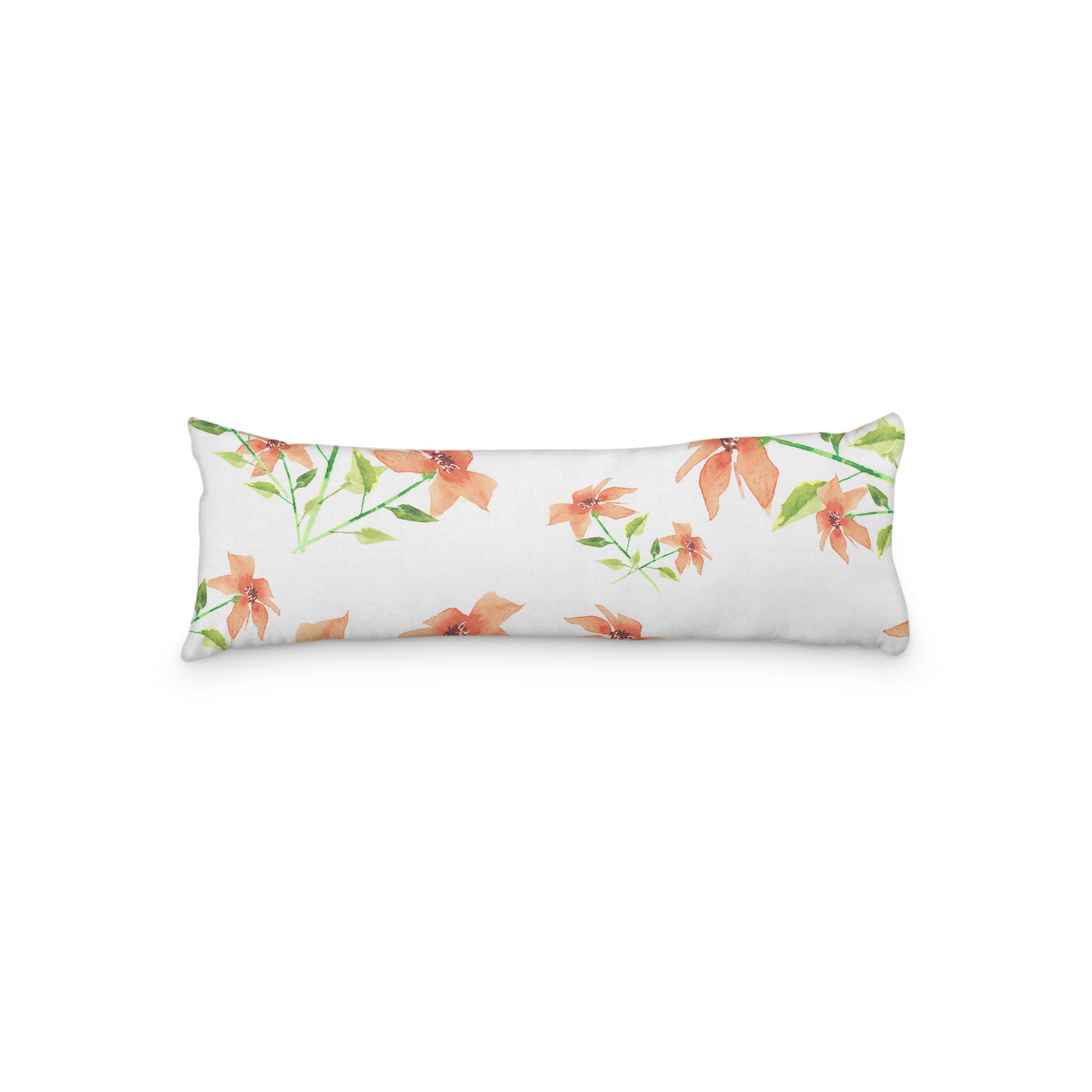 White Microfiber Body Pillow with Large Pale Orange Floral Print, MFBP-1384, 20 x 54 inches