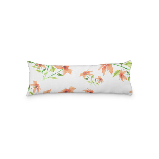 White Microfiber Body Pillow with Large Pale Orange Floral Print, MFBP-1384, 20 x 54 inches
