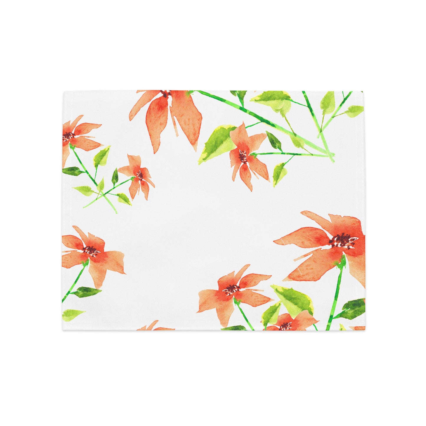 Peach Bloom — Fine Art Polyester Placemats with Orange Floral Watercolor Print — 4-Pc Set #PSFL-1384