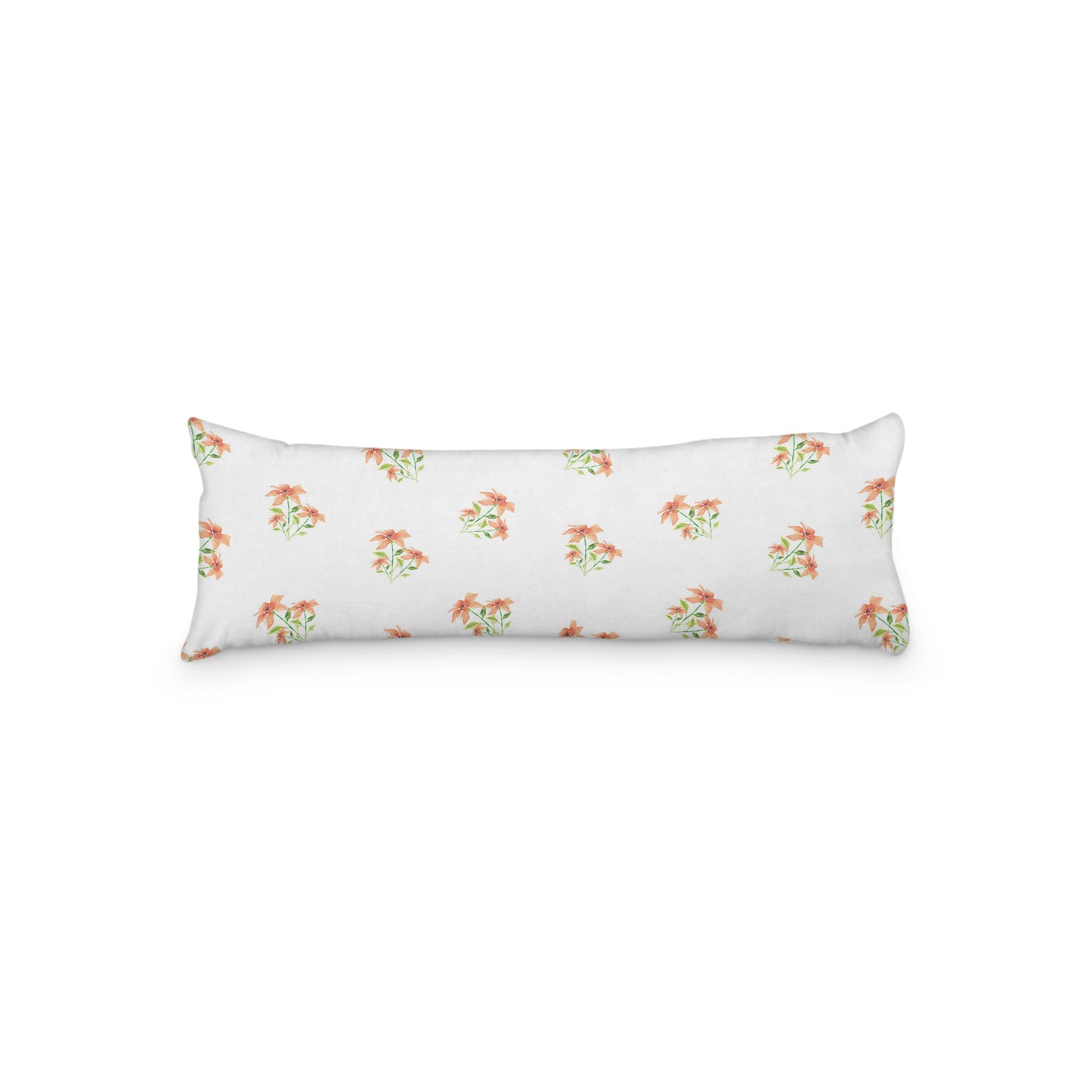 White Microfiber Body Pillow with Medium Pale Orange Floral Pattern, MFBP-1385, 20 x 54 inches