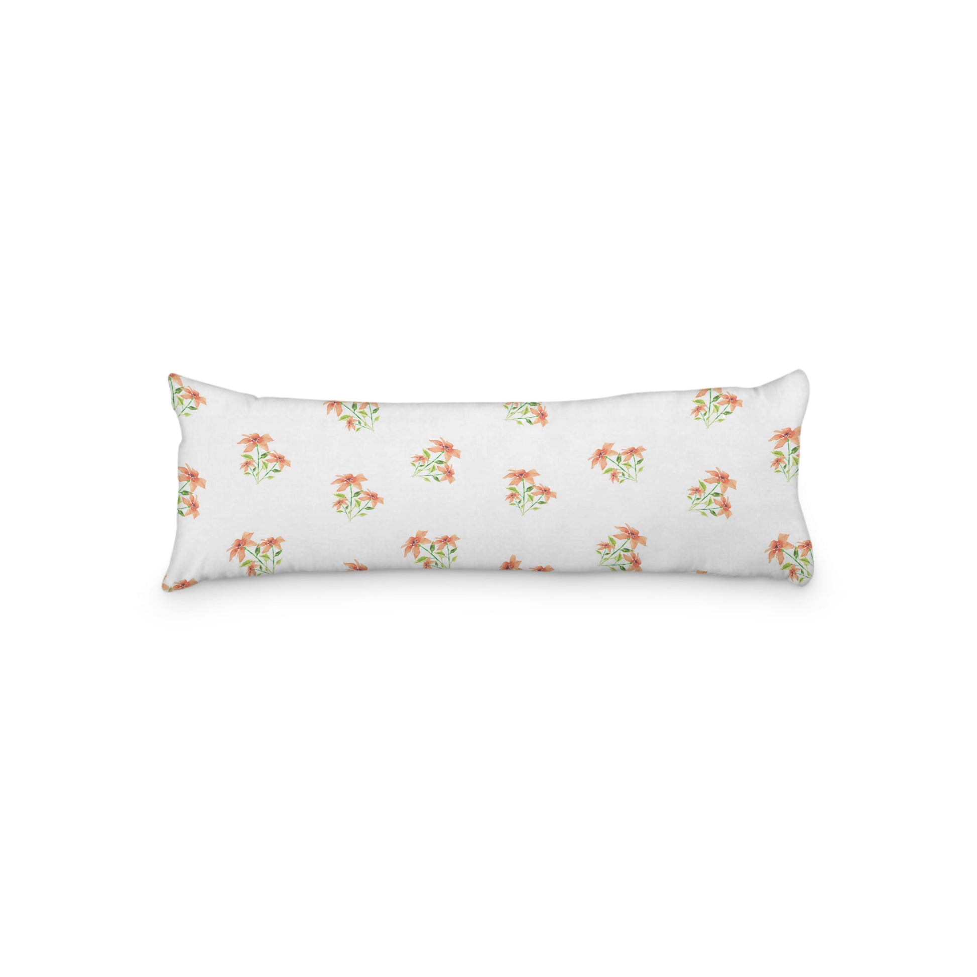 White Microfiber Body Pillow with Medium Pale Orange Floral Pattern, MFBP-1385, 20 x 54 inches