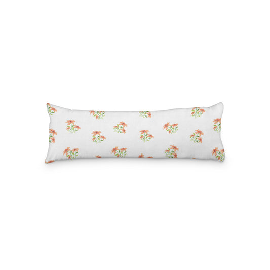 White Microfiber Body Pillow with Medium Pale Orange Floral Pattern, MFBP-1385, 20 x 54 inches