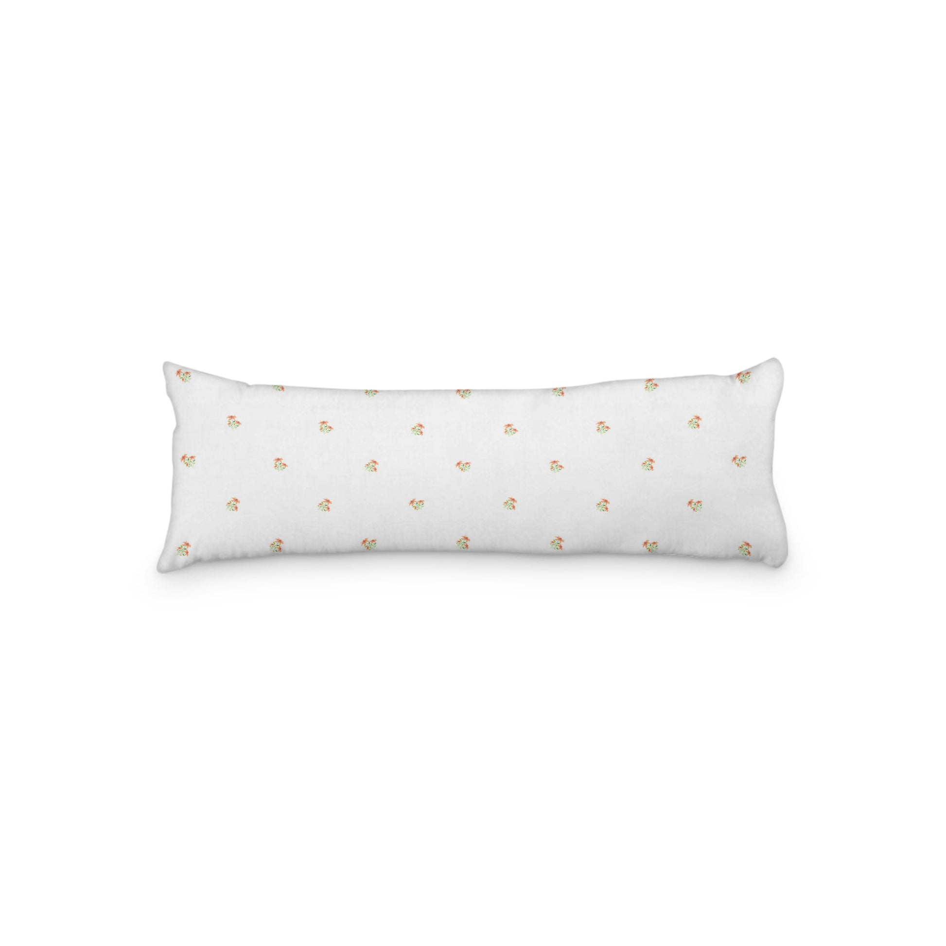 White Microfiber Body Pillow with Small Pale Orange Floral Pattern, MFBP-1386, 20 x 54 inches