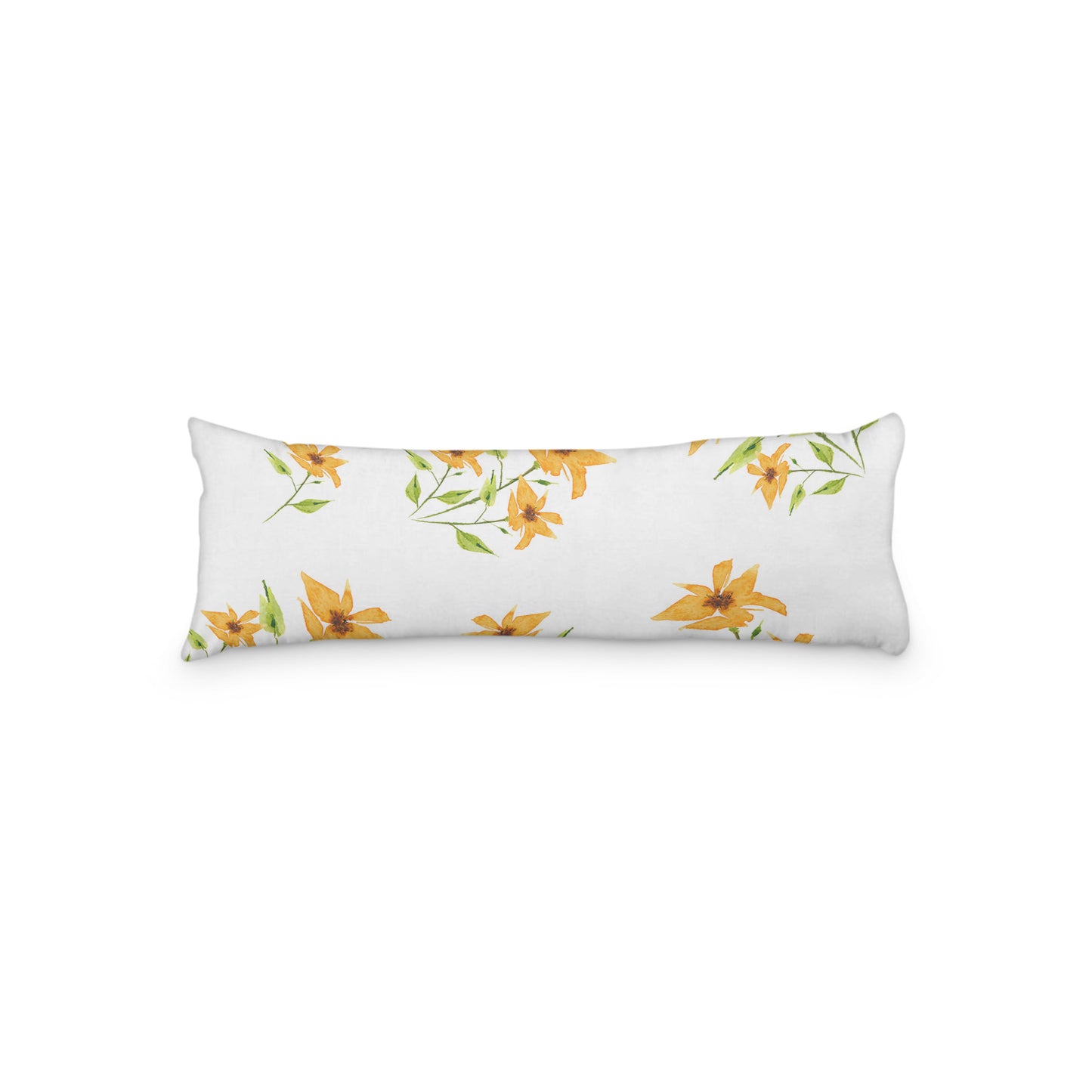 White Microfiber Body Pillow with Large Yellow-Orange Floral Print, MFBP-1394, 20 x 54 inches