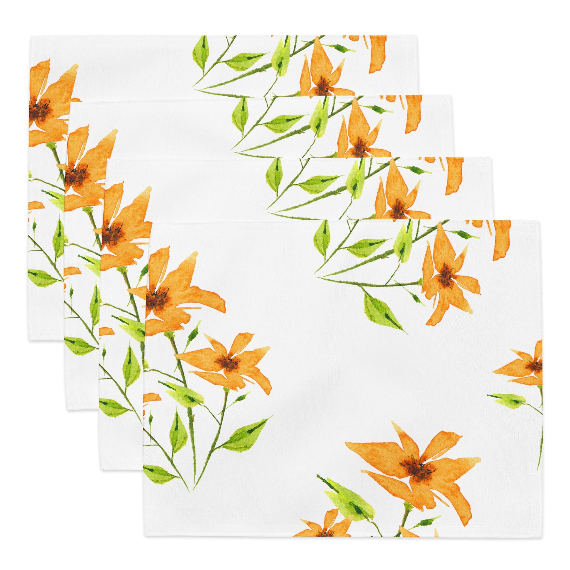 Citrine Bloom — Fine Art Polyester Placemats with Yellow-orange Floral Watercolor Print — 4-Pc Set #PSFL-1394