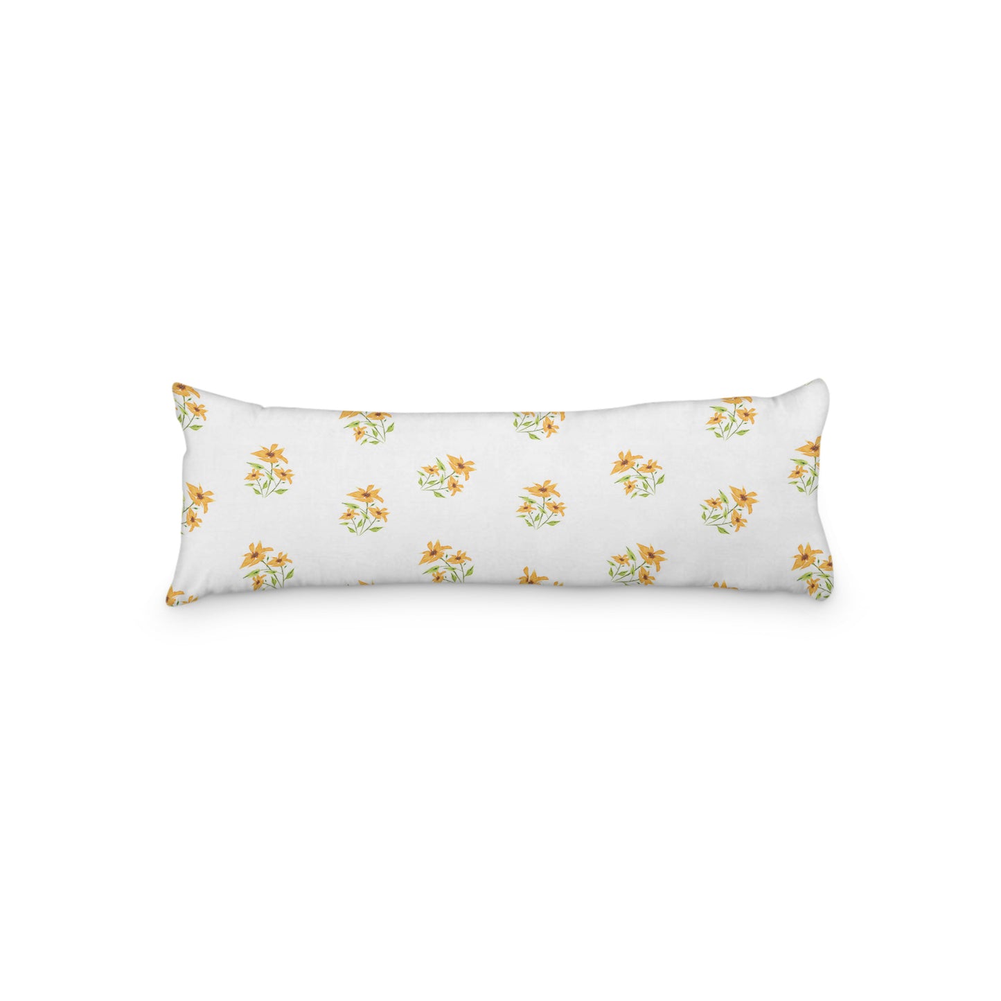 White Microfiber Body Pillow with Medium Yellow-Orange Floral Pattern, MFBP-1395, 20 x 54 inches