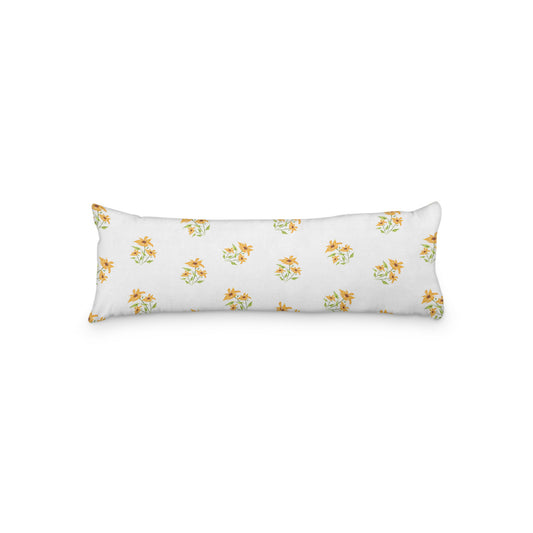 White Microfiber Body Pillow with Medium Yellow-Orange Floral Pattern, MFBP-1395, 20 x 54 inches