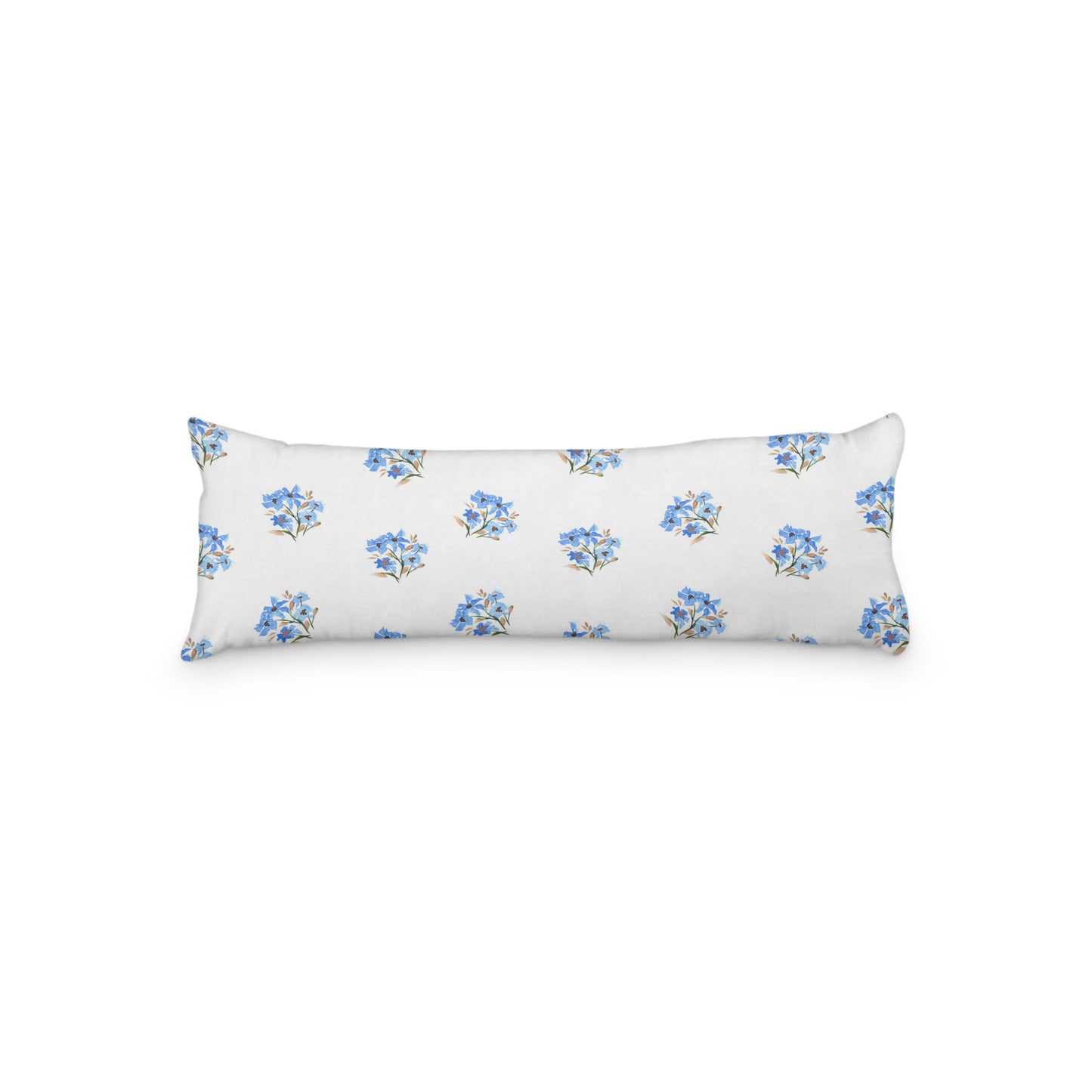 White Microfiber Body Pillow with Medium Blue Floral Pattern, MFBP-1405, 20 x 54 inches