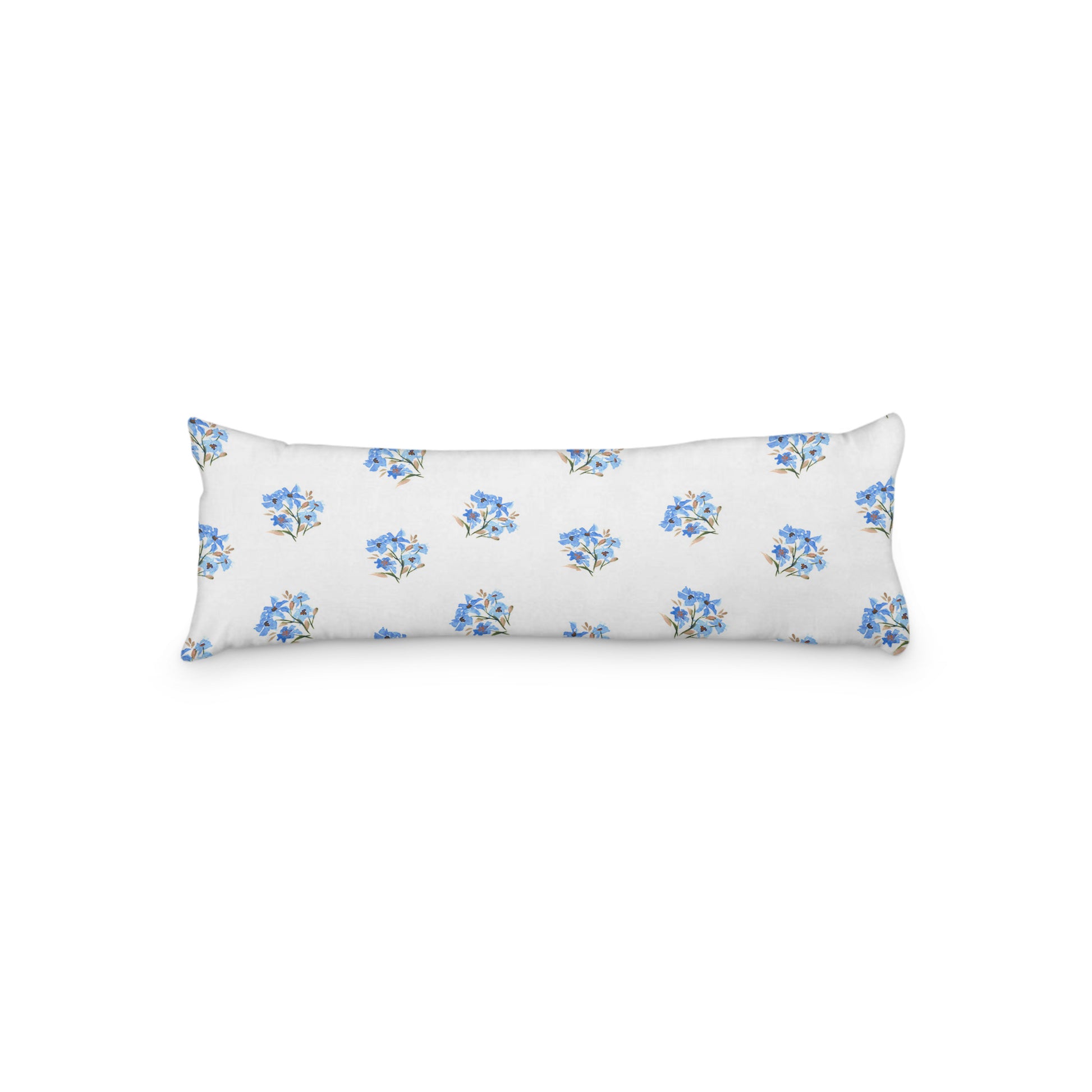 White Microfiber Body Pillow with Medium Blue Floral Pattern, MFBP-1405, 20 x 54 inches