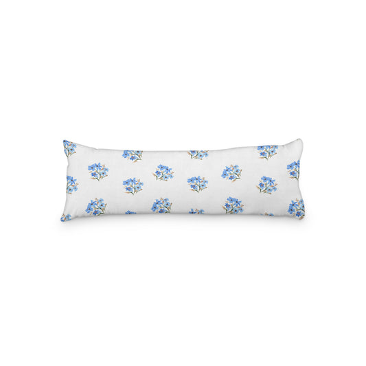White Microfiber Body Pillow with Medium Blue Floral Pattern, MFBP-1405, 20 x 54 inches