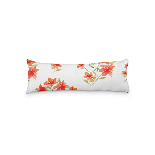 White Microfiber Body Pillow with Large Red Floral Print, MFBP-1414, 20 x 54 inches