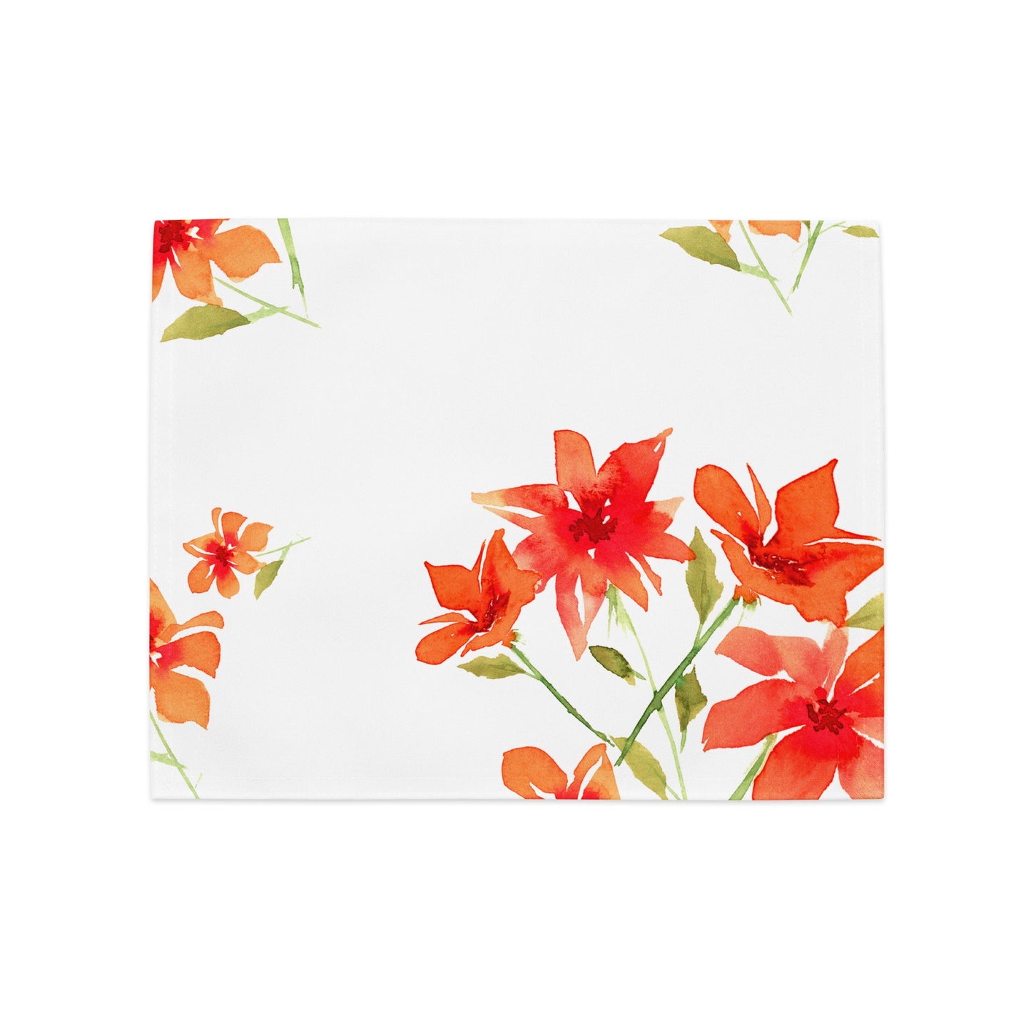Flame Bloom — Fine Art Polyester Placemats with Red Floral Watercolor Print — 4-Pc Set #PSFL-1414