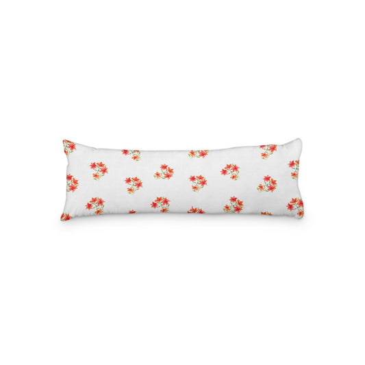 White Microfiber Body Pillow with Medium Red Floral Pattern, MFBP-1415, 20 x 54 inches
