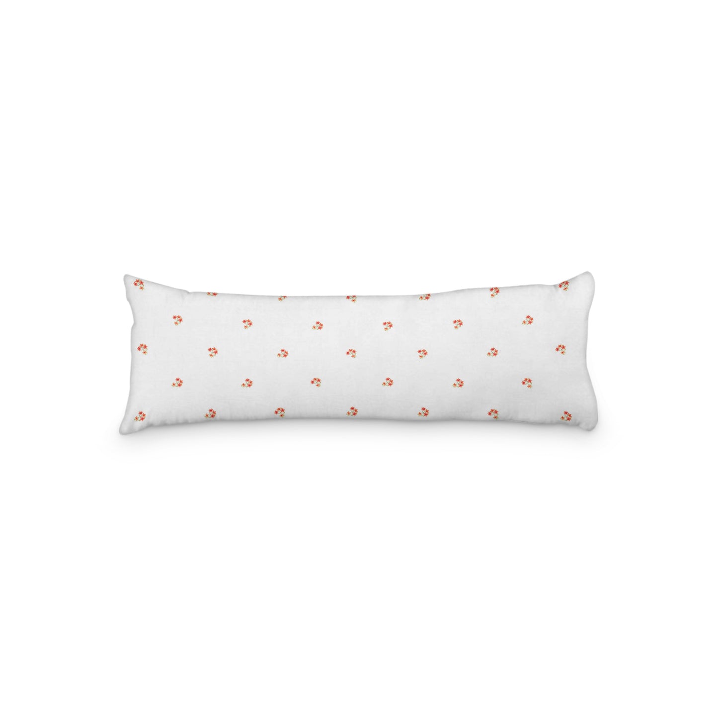 White Microfiber Body Pillow with Small Red Floral Pattern, MFBP-1416, 20 x 54 inches