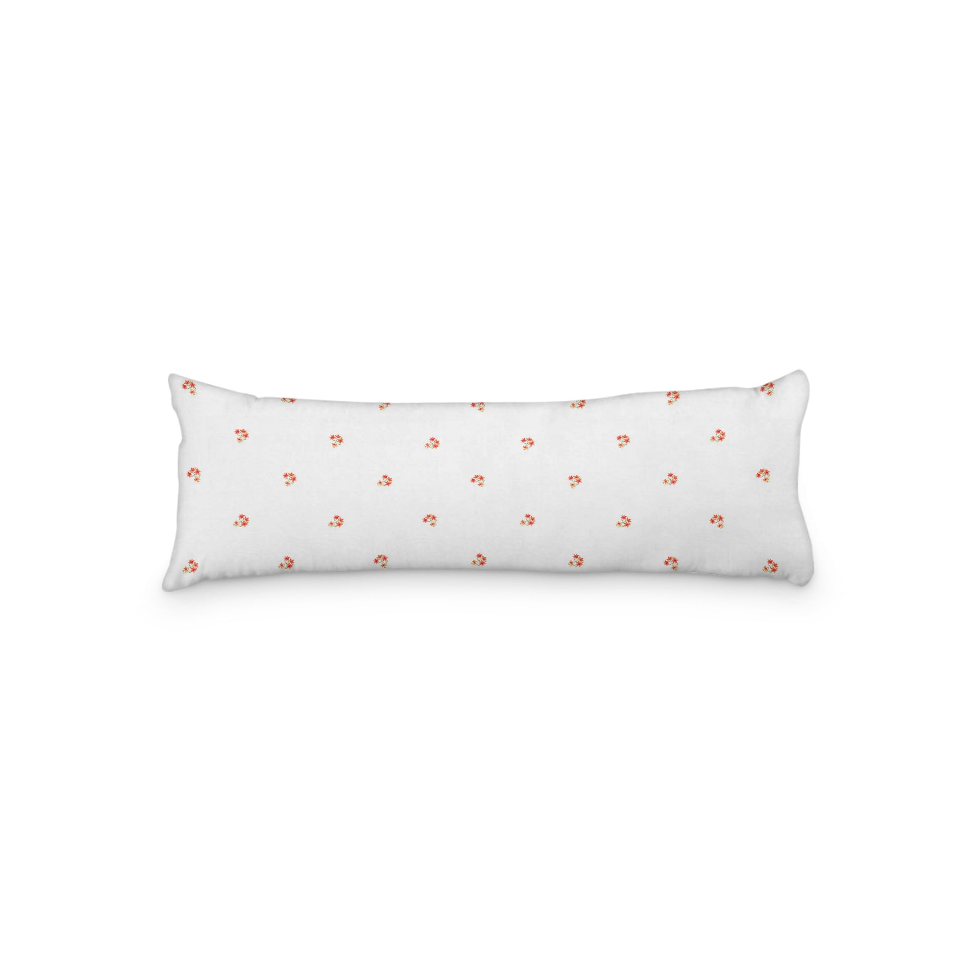 White Microfiber Body Pillow with Small Red Floral Pattern, MFBP-1416, 20 x 54 inches