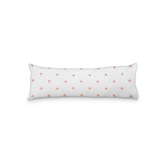 White Microfiber Body Pillow with Small Red Floral Pattern, MFBP-1416, 20 x 54 inches
