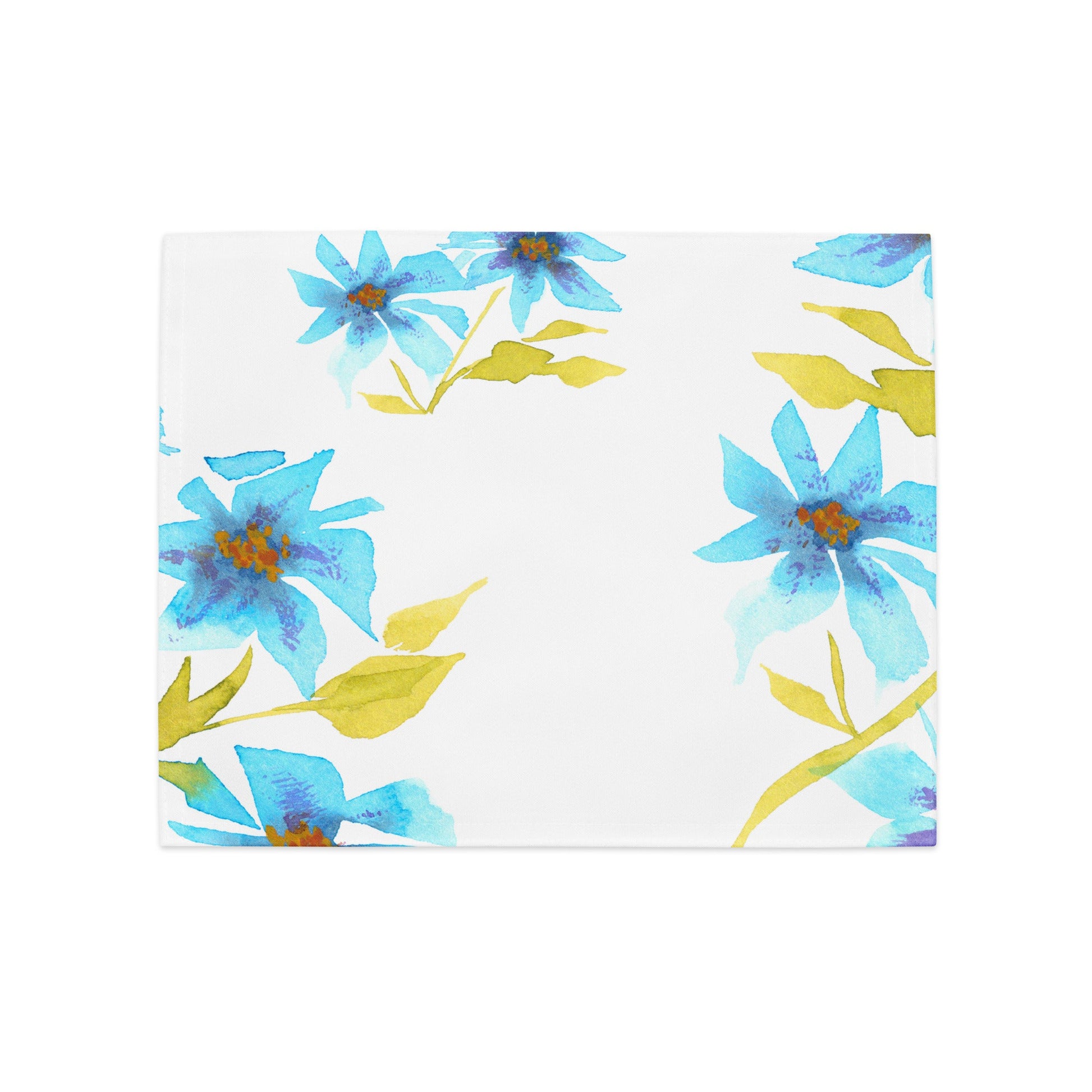 Cerulean Bloom — Fine Art Polyester Placemats with Blue Floral Watercolor Print — 4-Pc Set #PSFL-1434