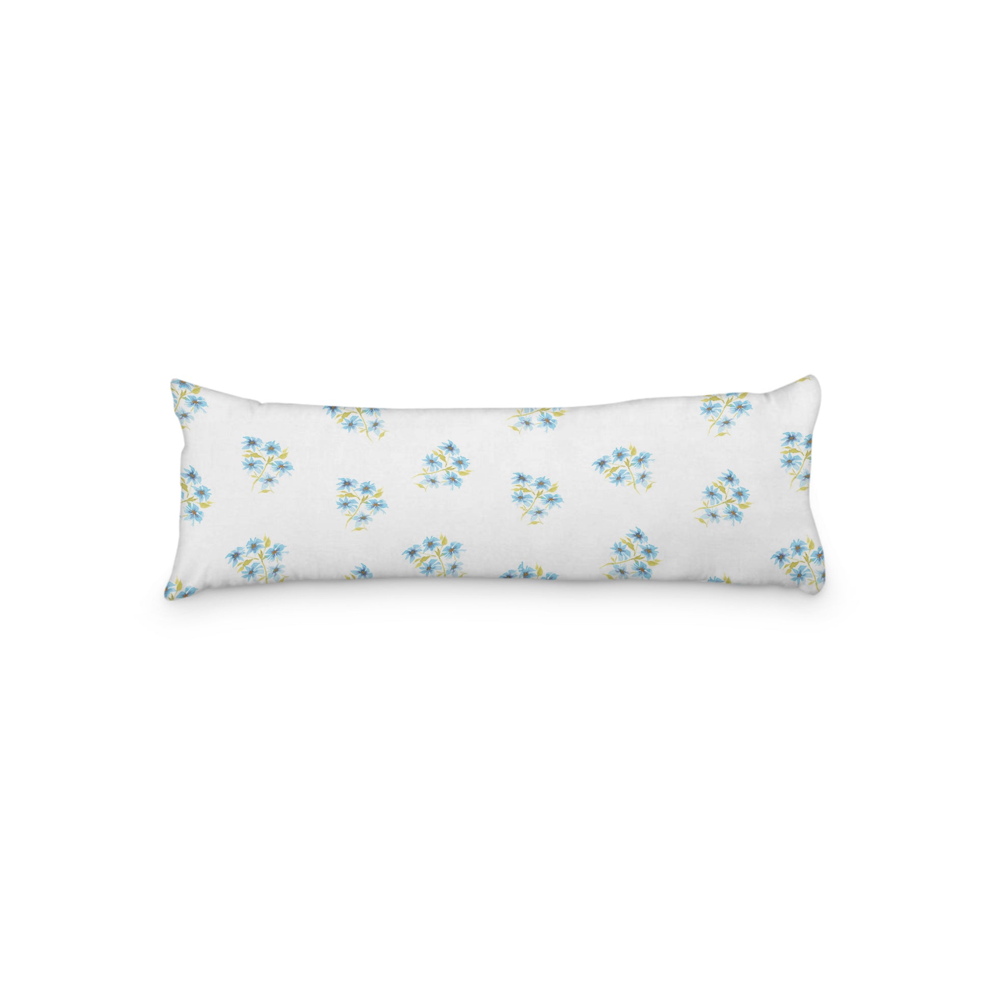 White Microfiber Body Pillow with Medium Blue Floral Pattern, MFBP-1435, 20 x 54 inches