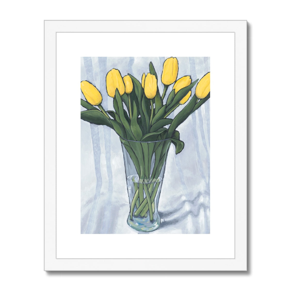 Framed Fine Art Print, White Mat - 11x14 inches | Yellow Tulips in Acrylic, FPV-1120-001