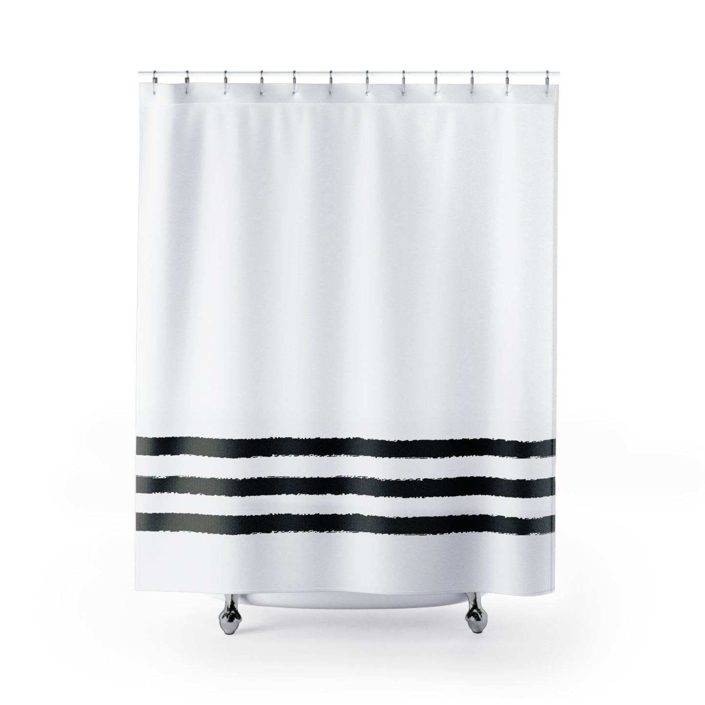 White Shower Curtain with Black Hand-painted Stripe Print | SC-1010-012